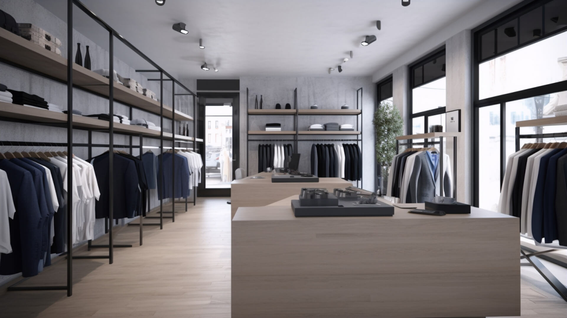 モダンなデザインの洋服店内観